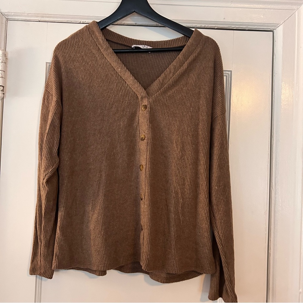 Gilli Tan V-Neck Button-Up Cardigan